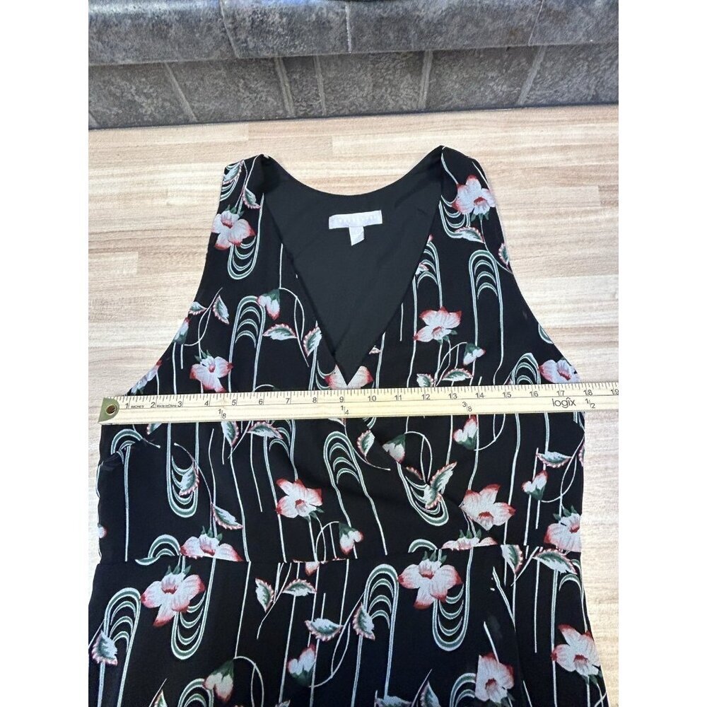 Chelsea 28 Dress Womens Medium Black Floral Sleeveless Asymmetrical Ruffle Hem - Picture 6 of 12